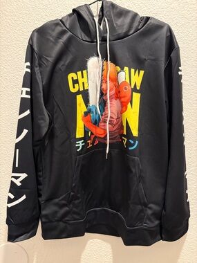 Black Graphic Pullover Hoodie - Chainsaw Man Inspired